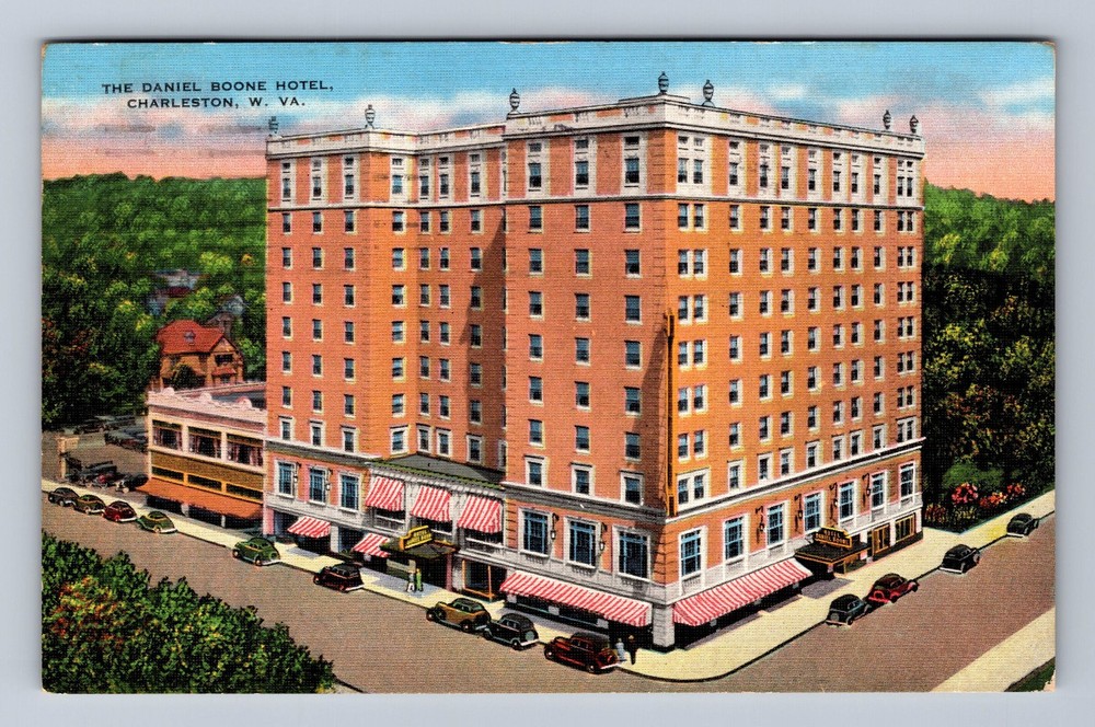 Charleston WV-West Virginia Aerial Daniel Boone Hotel Vintage c1937 Postcard