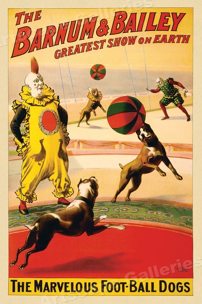 1901 Barnum & Bailey Dogs & Clowns Vintage Style Circus Poster - 24x36