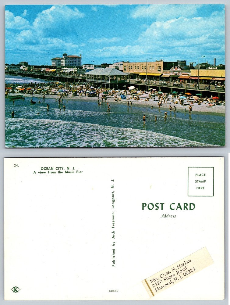 Ocean City Music Pier Beach Crowd View New Jersey NJ Postcard