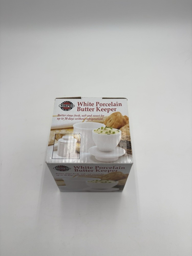 Norpro White Porcelain Butter Keeper Item #291 Countertop Bell Crock In Box NOS