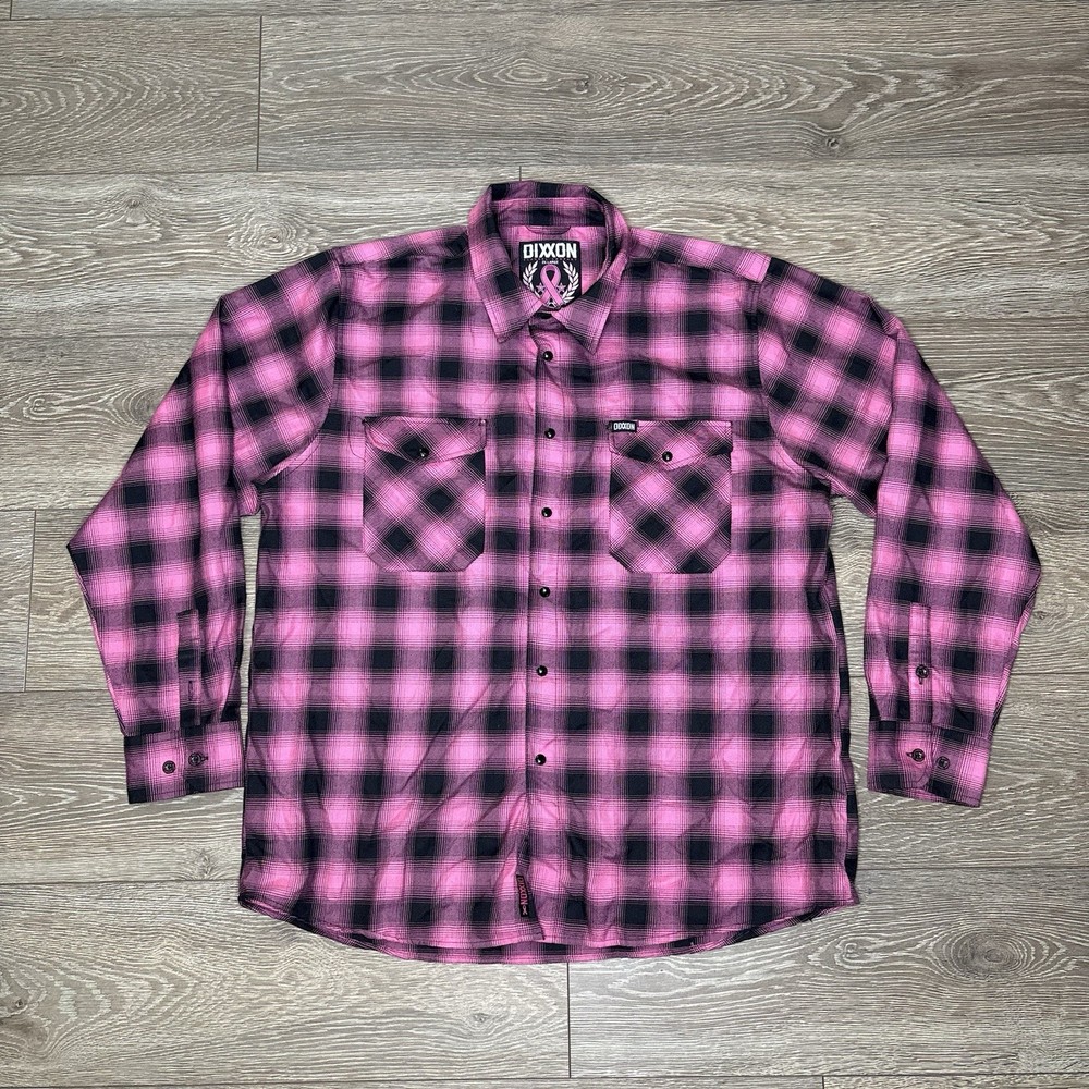 Dixxon Flannel Shirt Men's 2XL Pink Plaid Survivor Flannel Snap Button