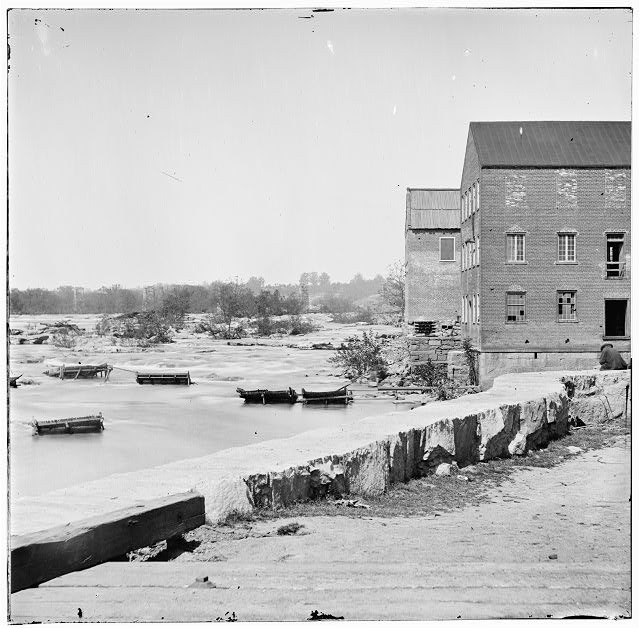 View,James River,Haxall's flour mills,Richmond,Virginia,American Civil War,1865