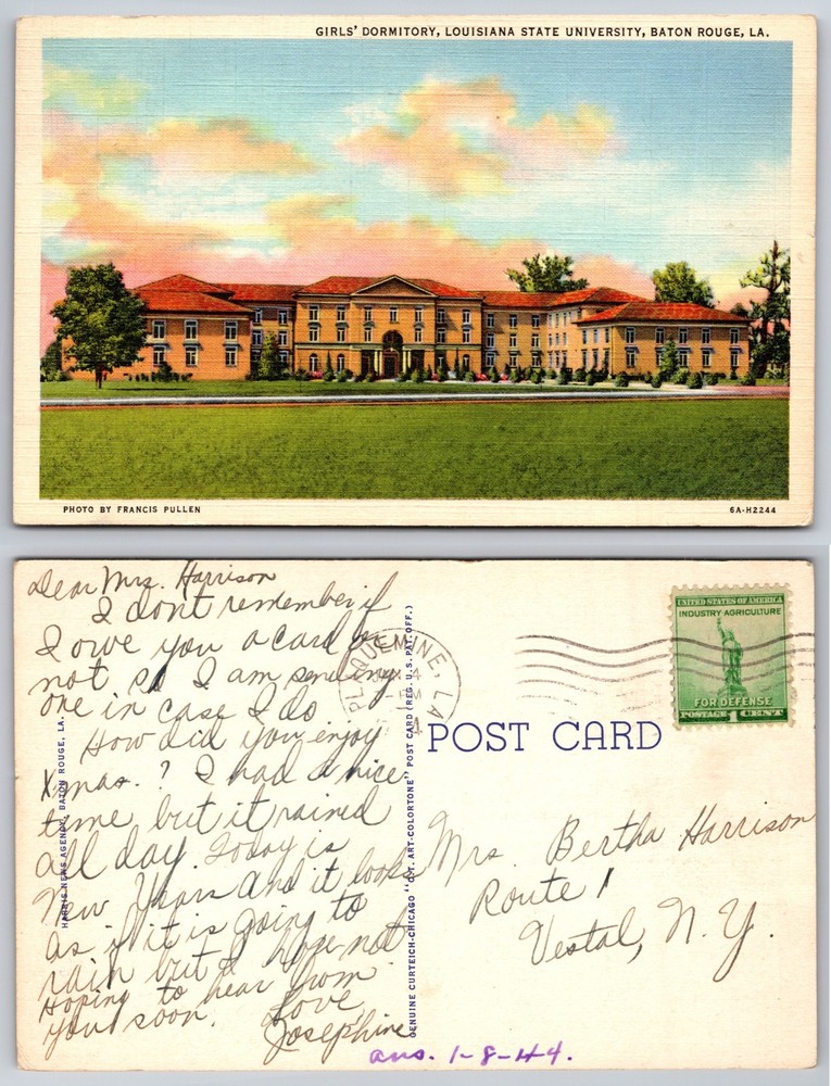Girls Dormitory Louisiana State University Baton Rouge Postcard