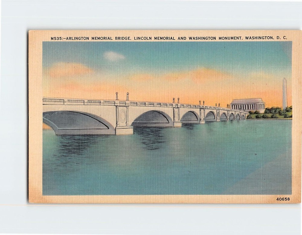 Postcard Arlington Memorial Bridge Lincoln Memorial & Washington Monument DC