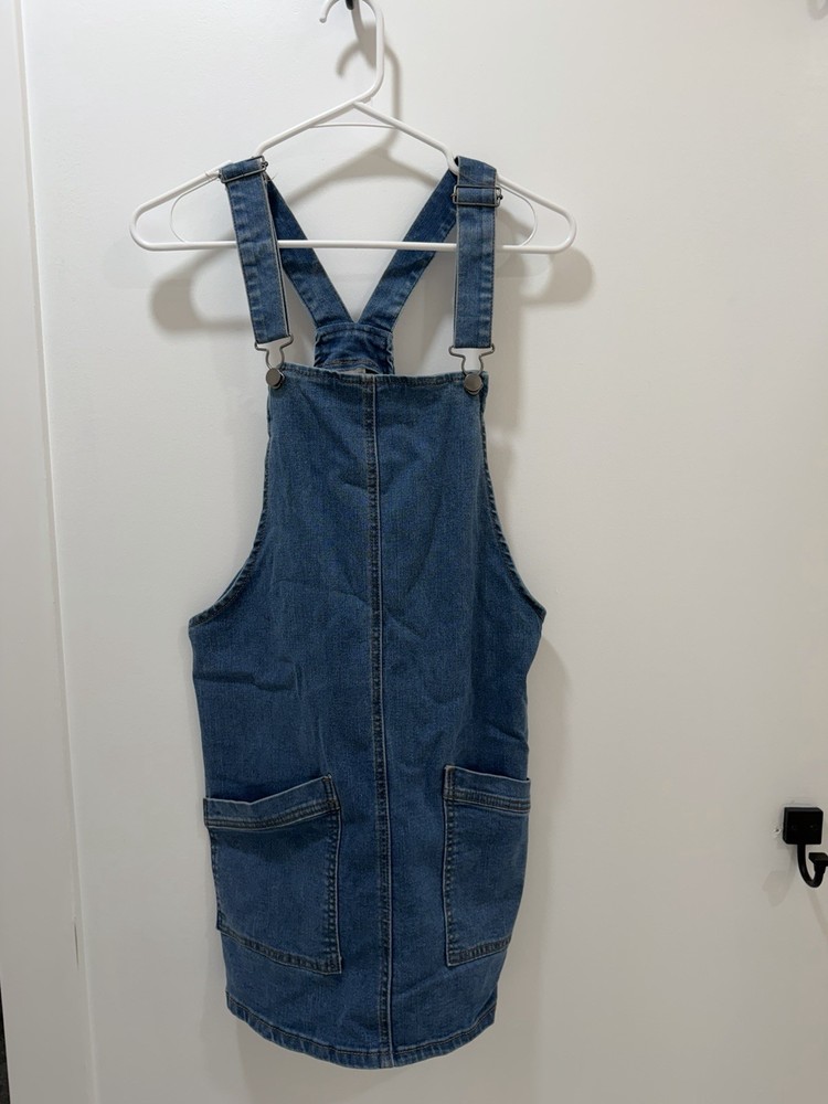 No Boundaries Blue Denim Sleeveless Overall Dress with Pockets M (7-9)