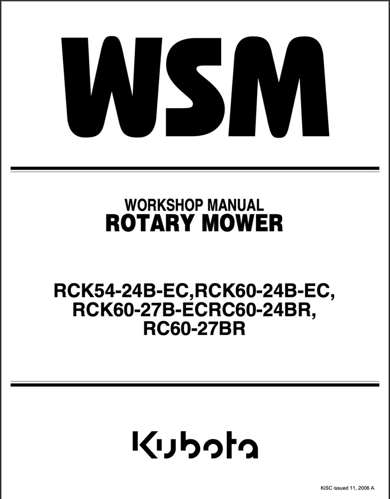 Kubota RCK54-24B-EC RCK60-24B-EC RCK60-27 Service Repair Manual, Workshop Manual
