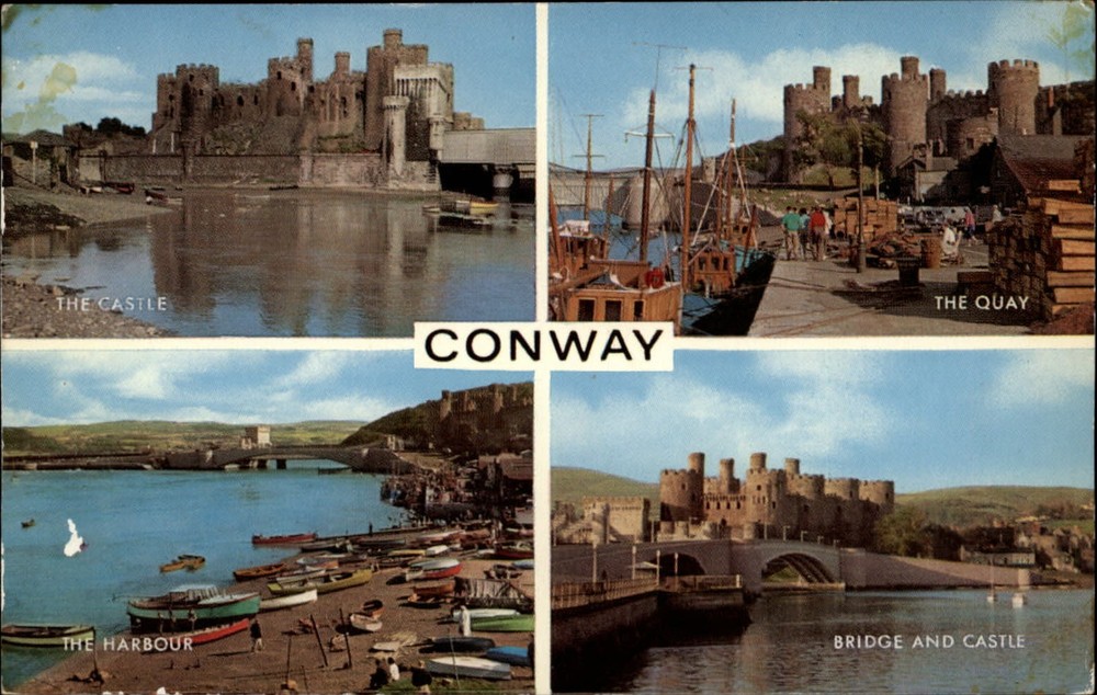 Conway Wales United Kingdom Castle Quay Bridge ships 1967 vintage postcard