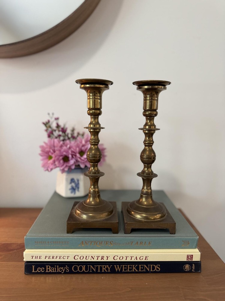 Pair of Tall Vintage Solid Brass Candlesticks