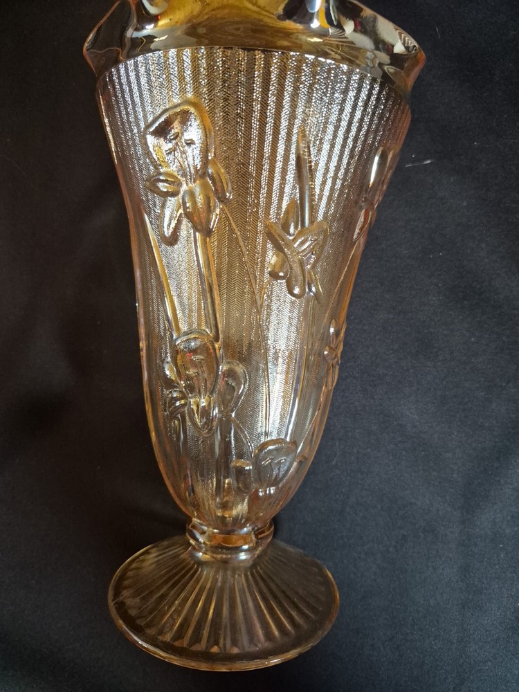 VTG Jeannette Marigold Carnival Glass Footed Vase 9