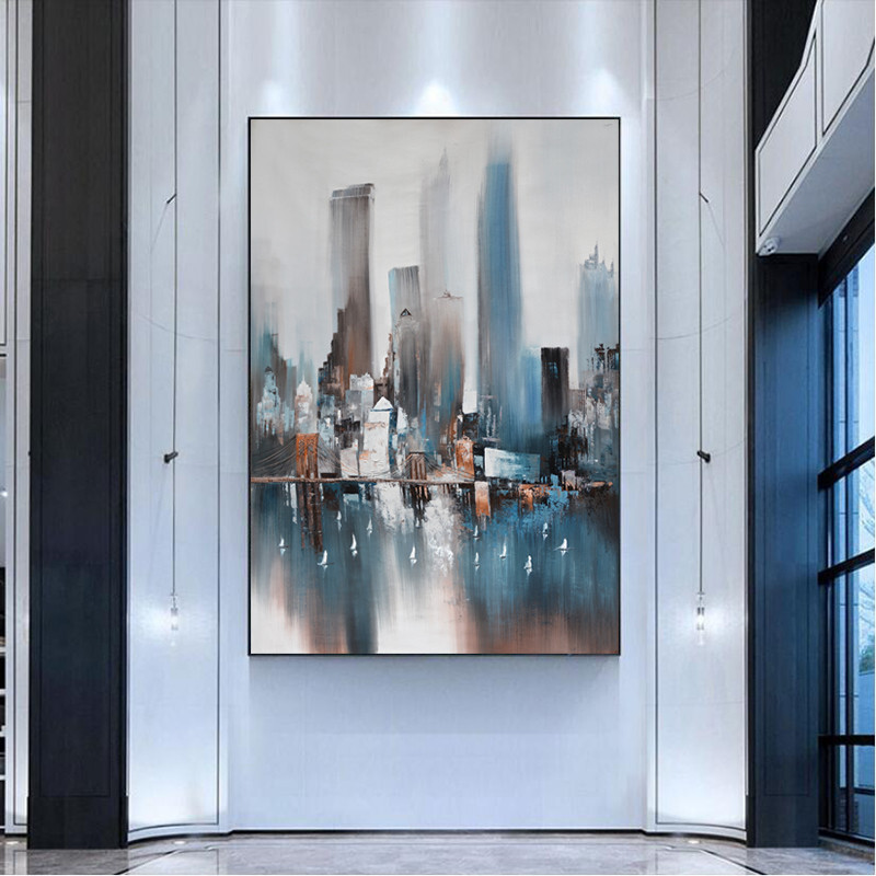 Large Hand-painted Textured Abstract City Handmade Oil Painting Canvas