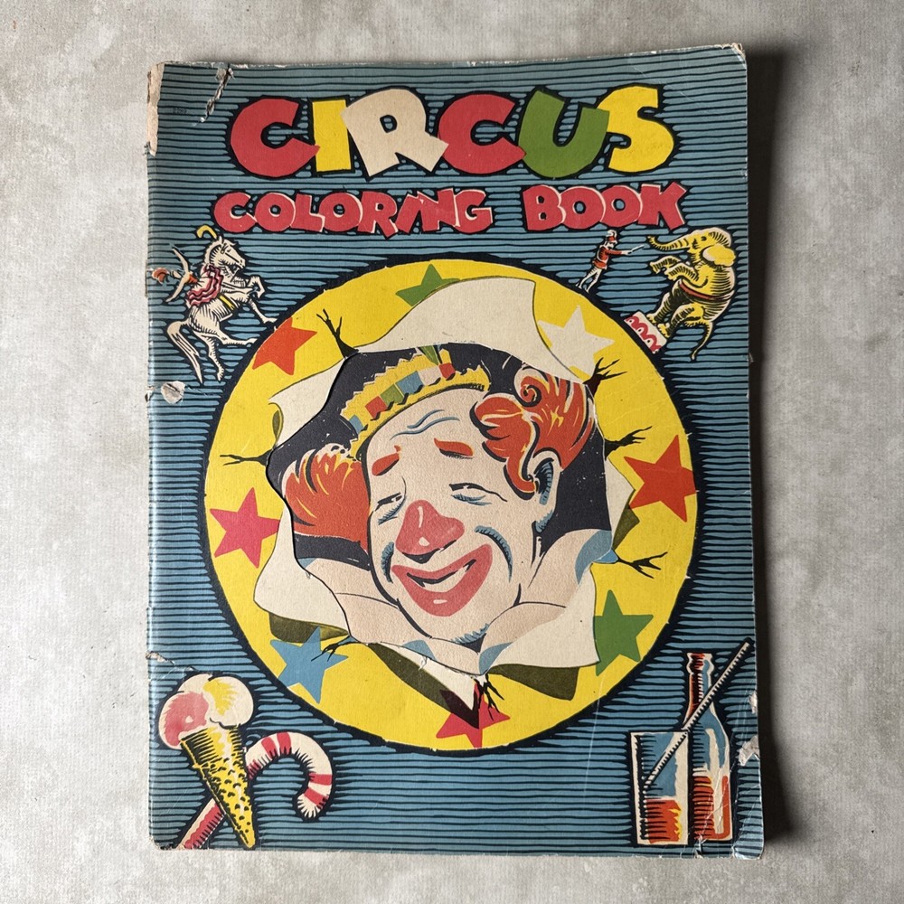 Vtg 1940s CIRCUS COLORING BOOK Saalfield PB Children's Book Uncolored