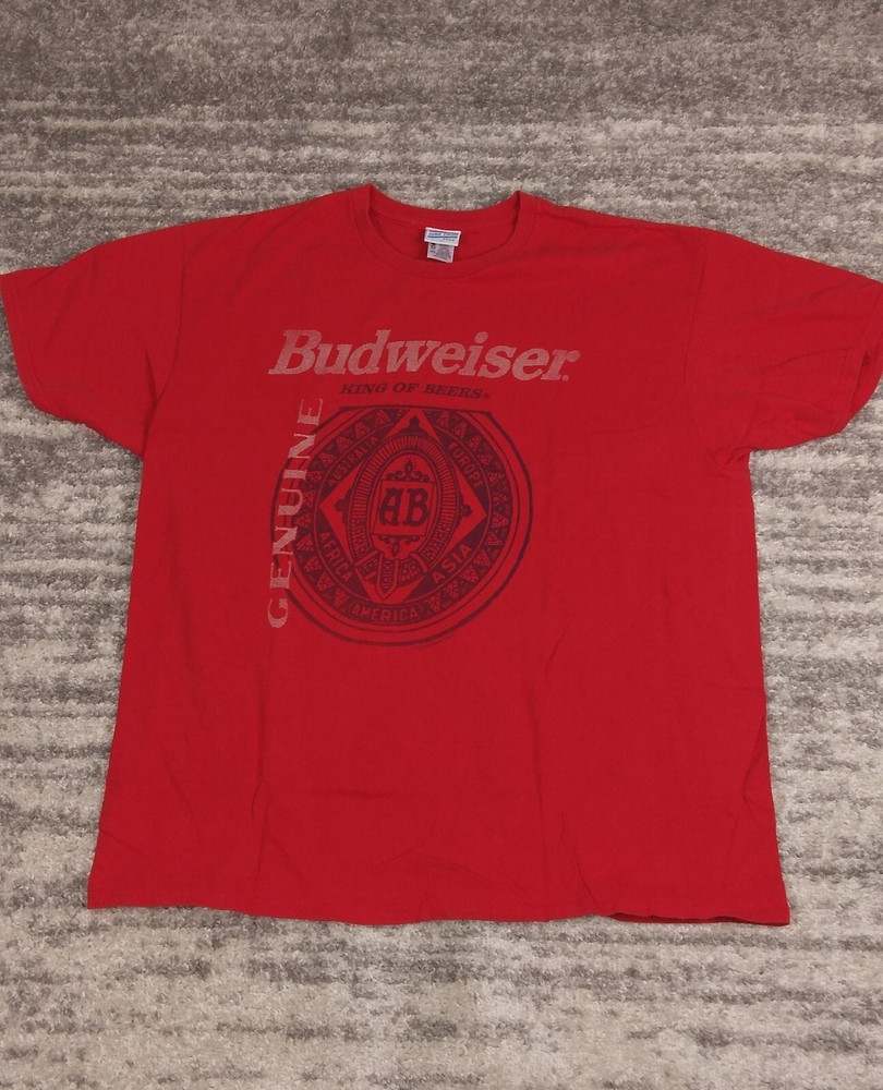 Budweiser T-Shirt Red Men's Large  Graphic Logo King of Beers Anheuser-Busch