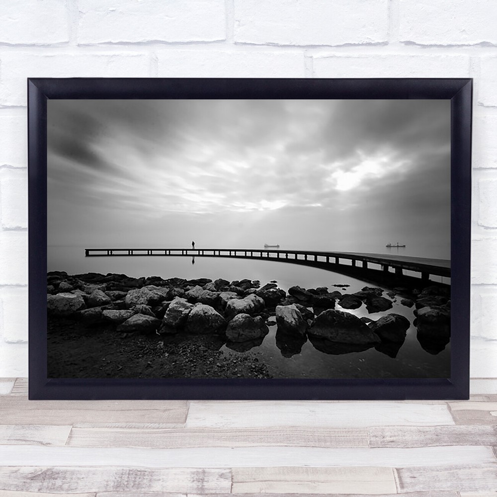 Wait Bridge Person Rocks Seascape Boats Ship Ships Wall Art Print