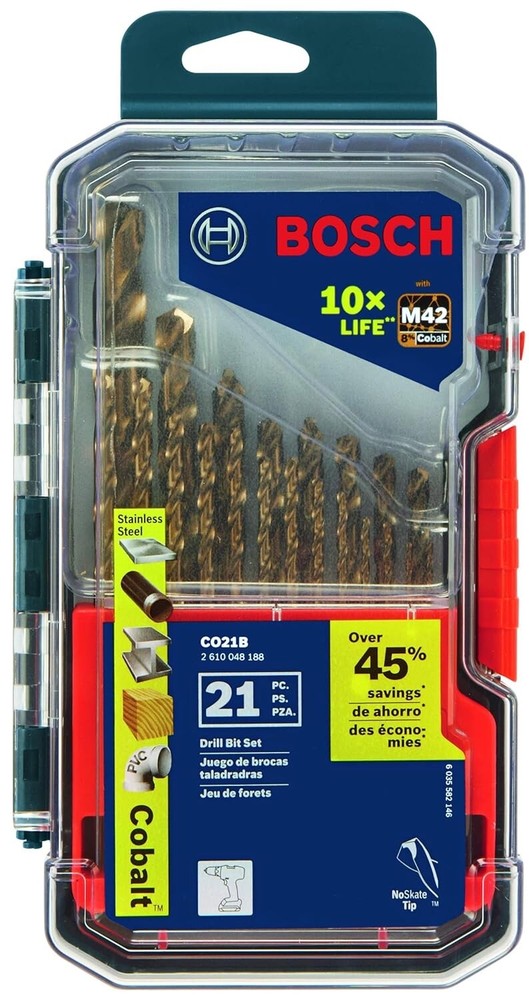 Bosch CO21B 21-Piece Cobalt M42 Drill Bit Set for Tough Materials