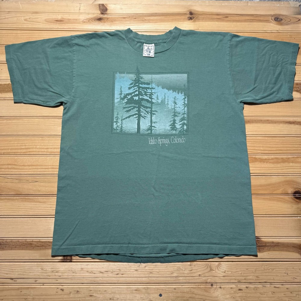 Vintage 90s Idaho Springs Colorado Pine Trees Nature Graphic T-Shirt USA - XL