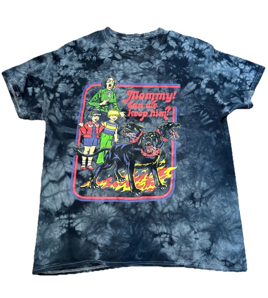 Steven Rhodes 3 Headed Dog Vintage T-Shirt Mens L Regular Dary Gray Good