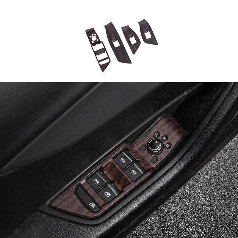 Audi A4 A5 2017-2021 Red Wood Grain Window Switch Panel Trim 4Pcs