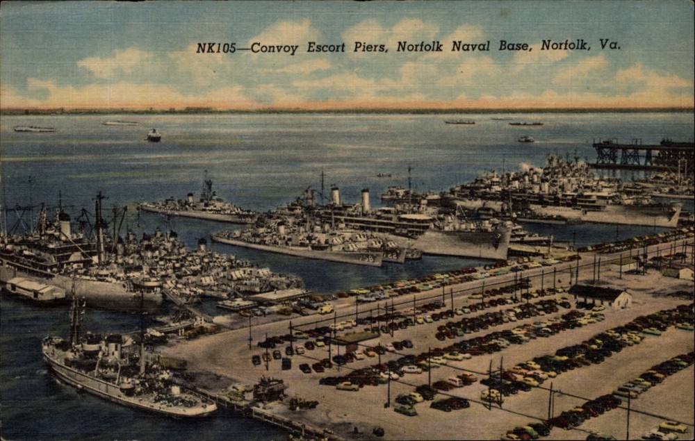 Aerial Convoy Escort Piers Norfolk Naval Base Norfolk Virginia vtg postcard h229