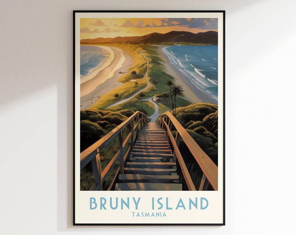 Bruny Island Travel Print Tasmania Print Australia Home Decor Retro Wall Art