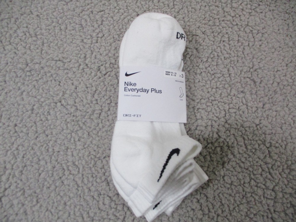 Nike Everyday Plus Socks Mens 8 - 12 Low Cut 3 Pack Dri Fit SX7040 100 Large