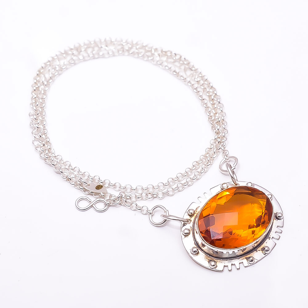 Citrine Gemstone 925 Sterling Silver Handmade Adjustable Chain Pendant 19-23 Inches CP9