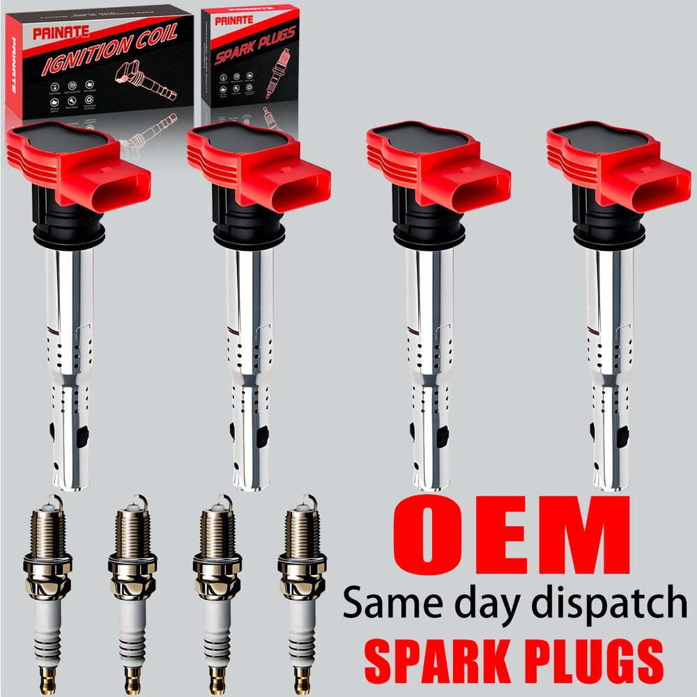 4X OEM Ignition Coil & Iridium Spark Plugs For Audi TT A4 A5 Golf Jetta GTI 2.0L