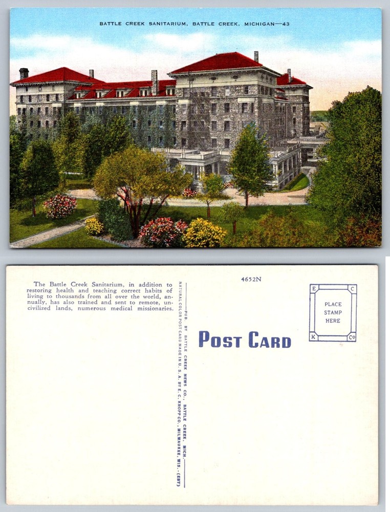 Vintage Linen Postcard Battle Creek Sanitarium Michigan Kellogg Hospital Era