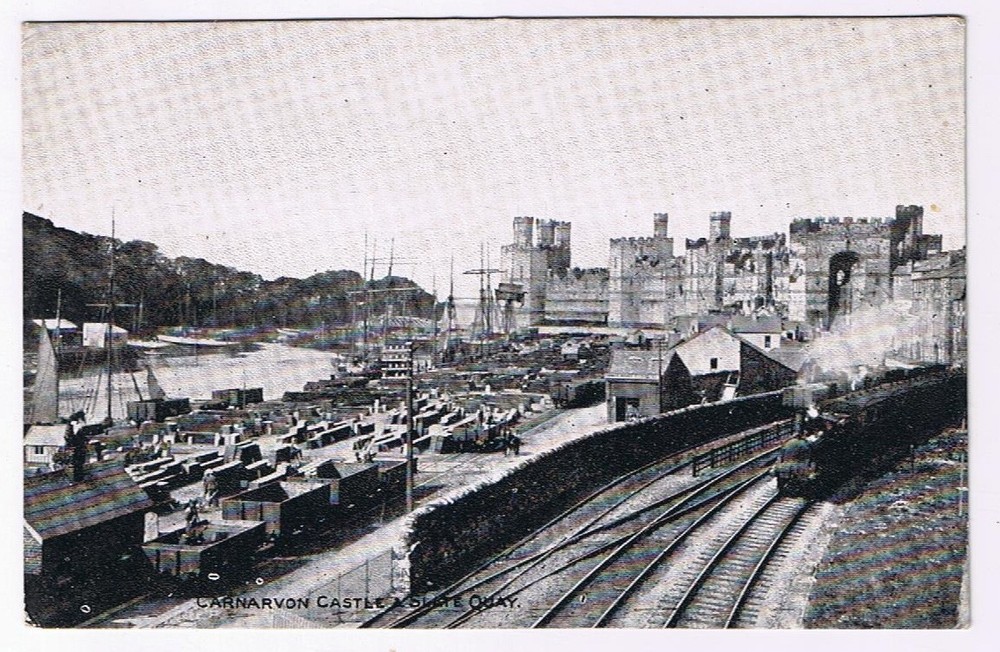 Postcard Carnarvon Castle Slate Quay Wales UK