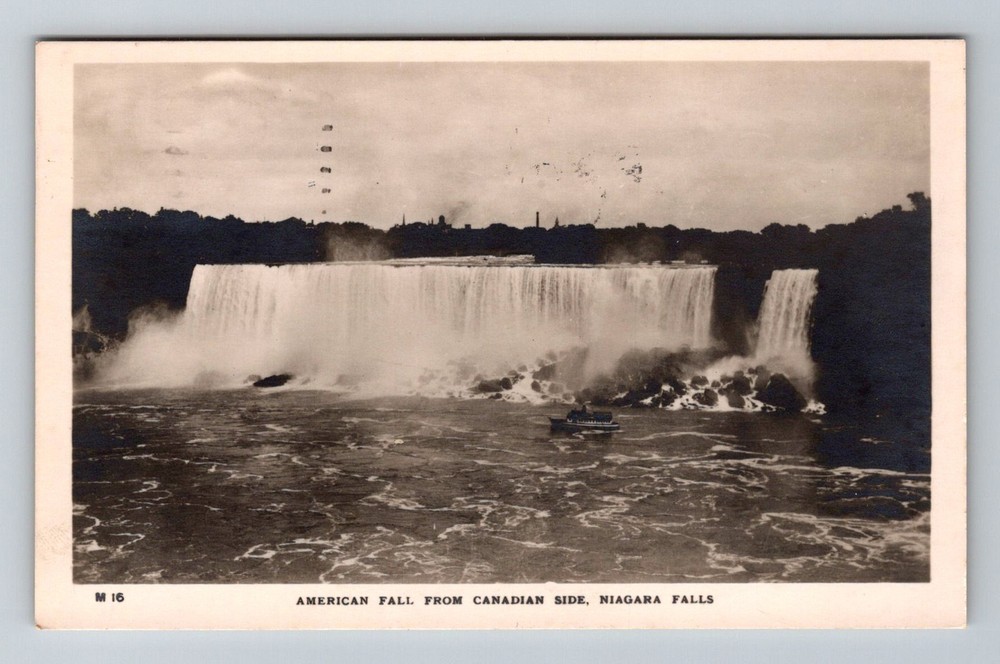 Canada- Niagara Falls Ontario American Falls View Old PC Vintage c1945 Postcard