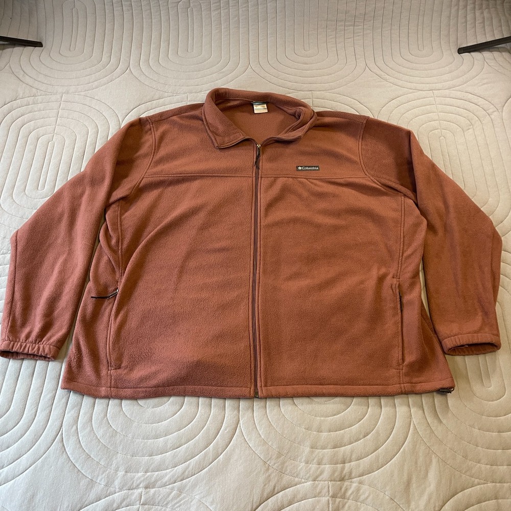 Columbia Mens Fleece Jacket Full Zip Size 5XT Tall Maroon Outdoor Hiking Logo
