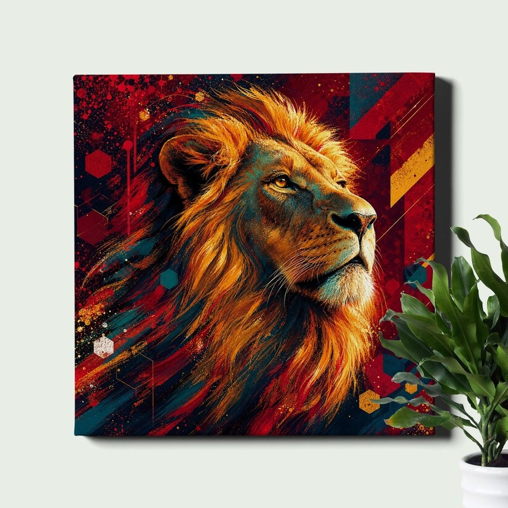 Lion Portrait Canvas Print Colorful Graffiti Abstract Animal Decor