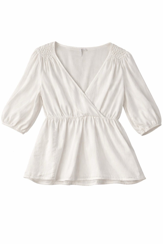 Old Navy White Peplum Blouse Women’s Size Large V-Neck 3/4 Sleeve Top