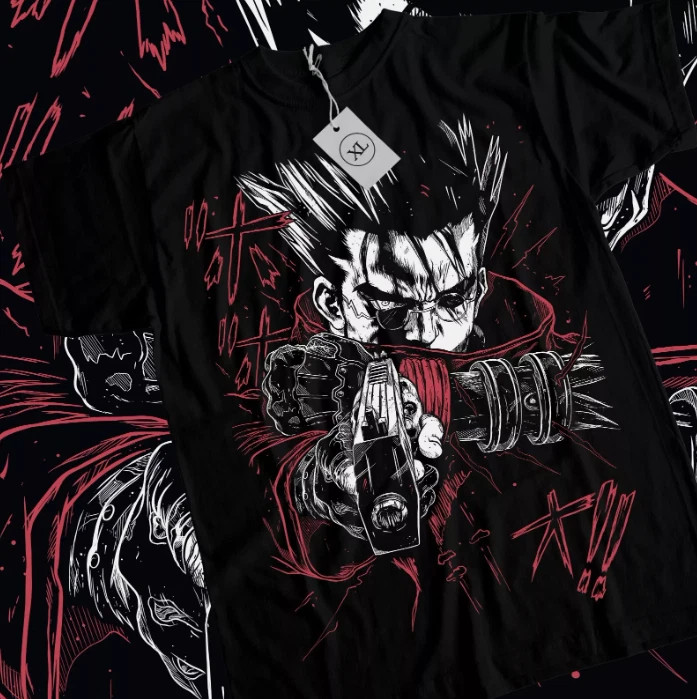 Anime Vash The Stampede Moon Trigun Black T-Shirt