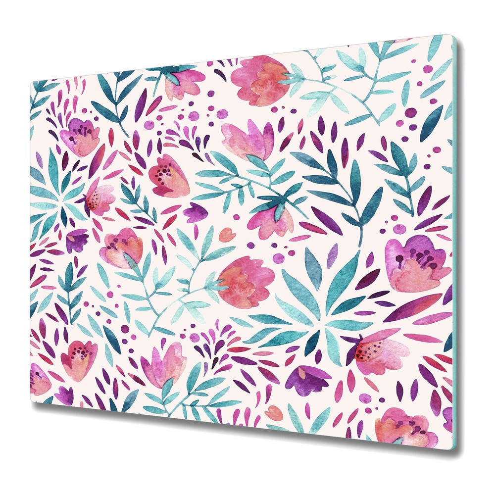 Glass Kitchen Chopping Board Worktop Saver Purple vintage flowers Floral 60x52