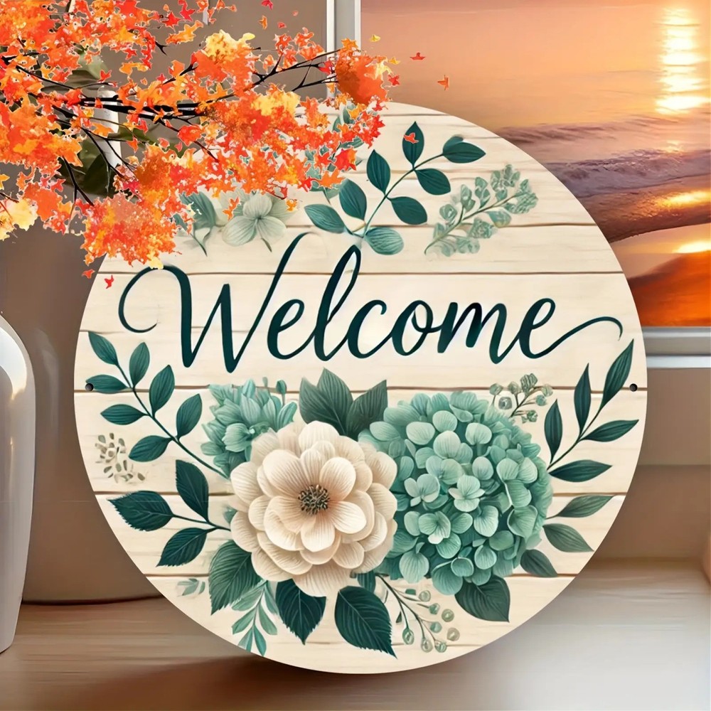 Vintage Floral Welcome Sign Aluminum Plaque for Home and Cafe