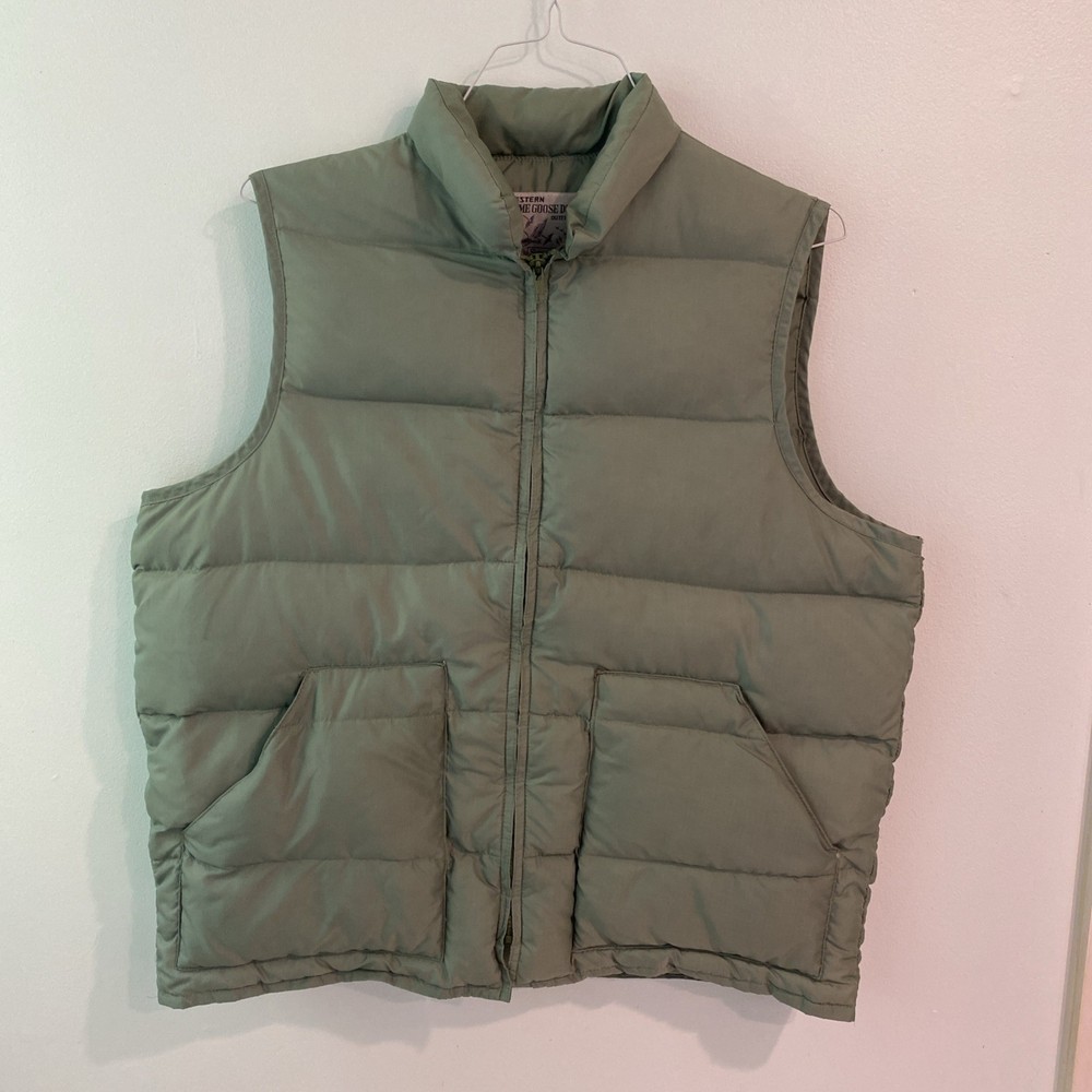VTG 70s Sears Western Prime Goose Down Puffer Vest Men L Green Heritage Cabin