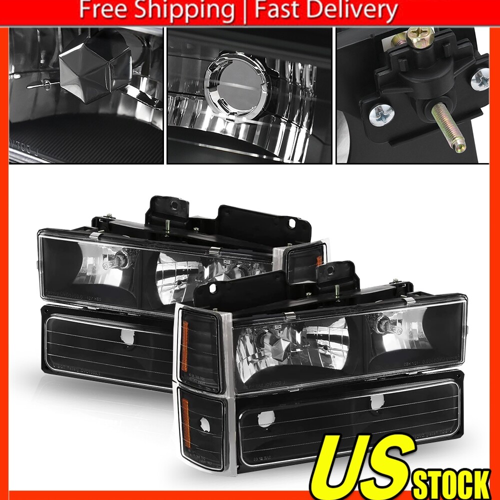 For 94-98 Chevy Silverado Suburban Tahoe CK Chrome Bumper Signal Headlight Lamps