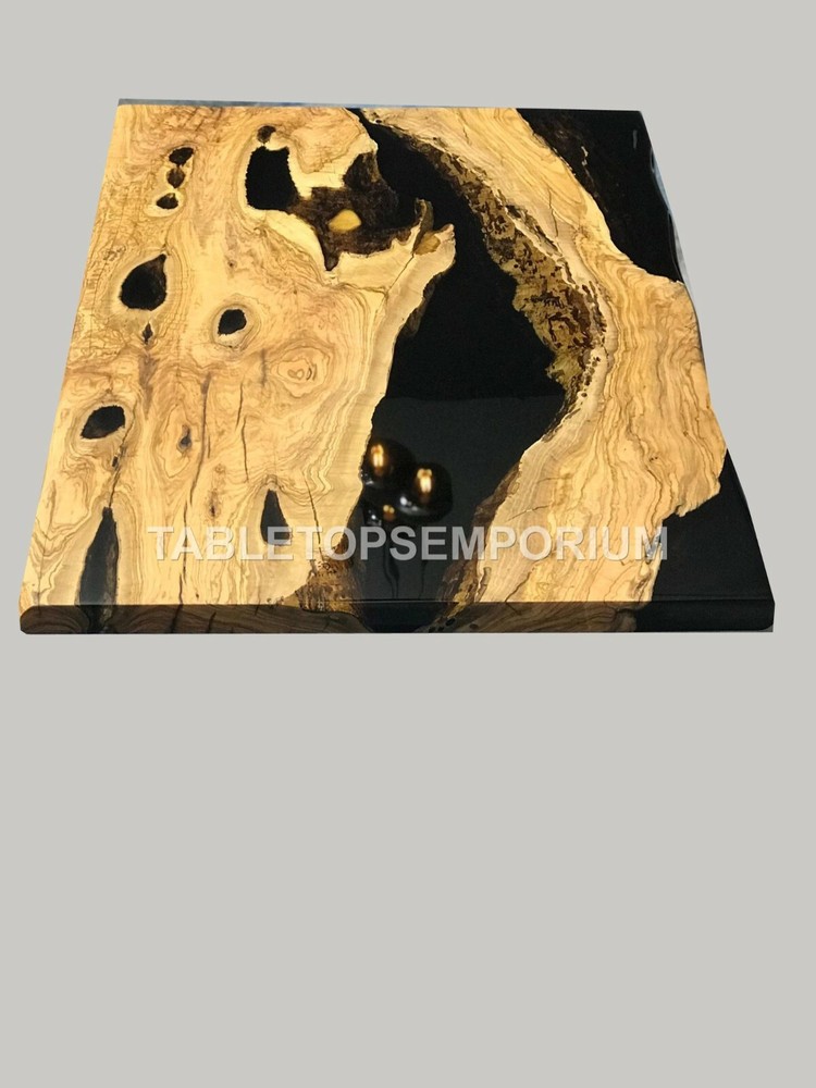 Epoxy Dining, End Coffee Table With Black Resin River Table Acacia Handmade Deco