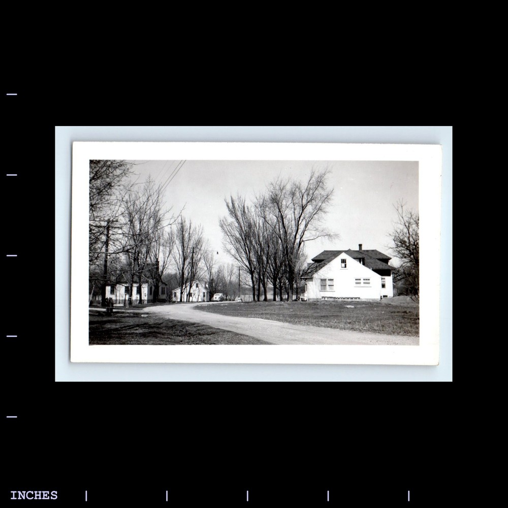 Vintage Photo STREET SCENE HOUSES AND TREES CLASSIC CAR