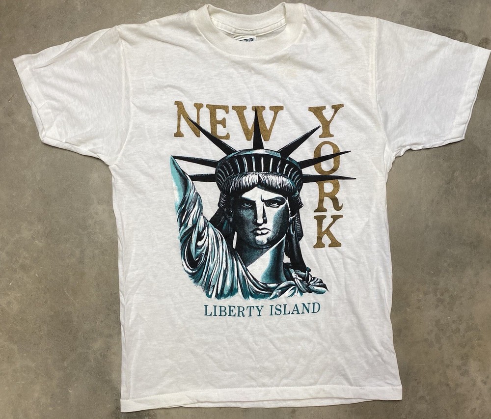 VTG 80s NEW YORK CITY STATUE OF LIBERTY PAPER THIN T-Shirt SMALL single stitch