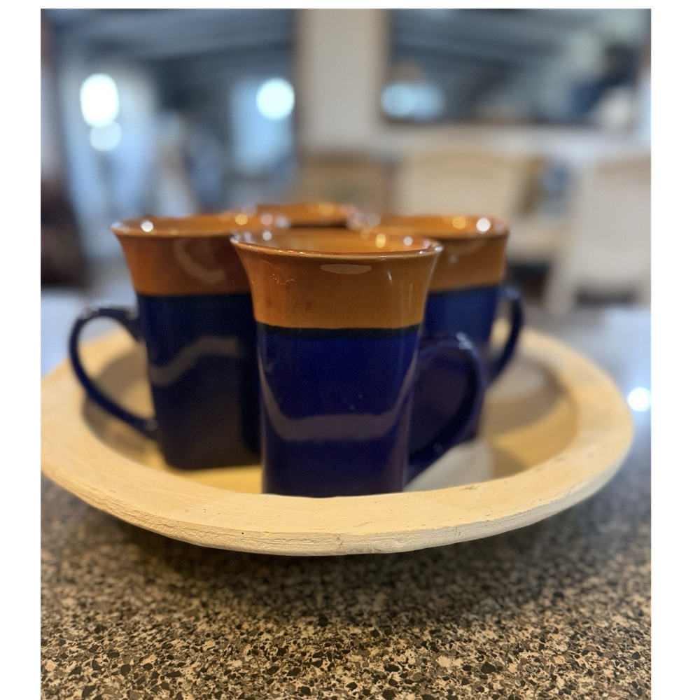 Royal Norfolk Ceramic Blue Brown Coffee Mug Set of 4 Microwave Dishwasher Safe