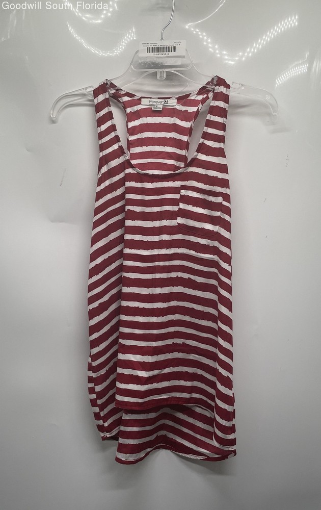 Forever 21 Womens Red White Striped Sleeveless Tank Top Size Medium
