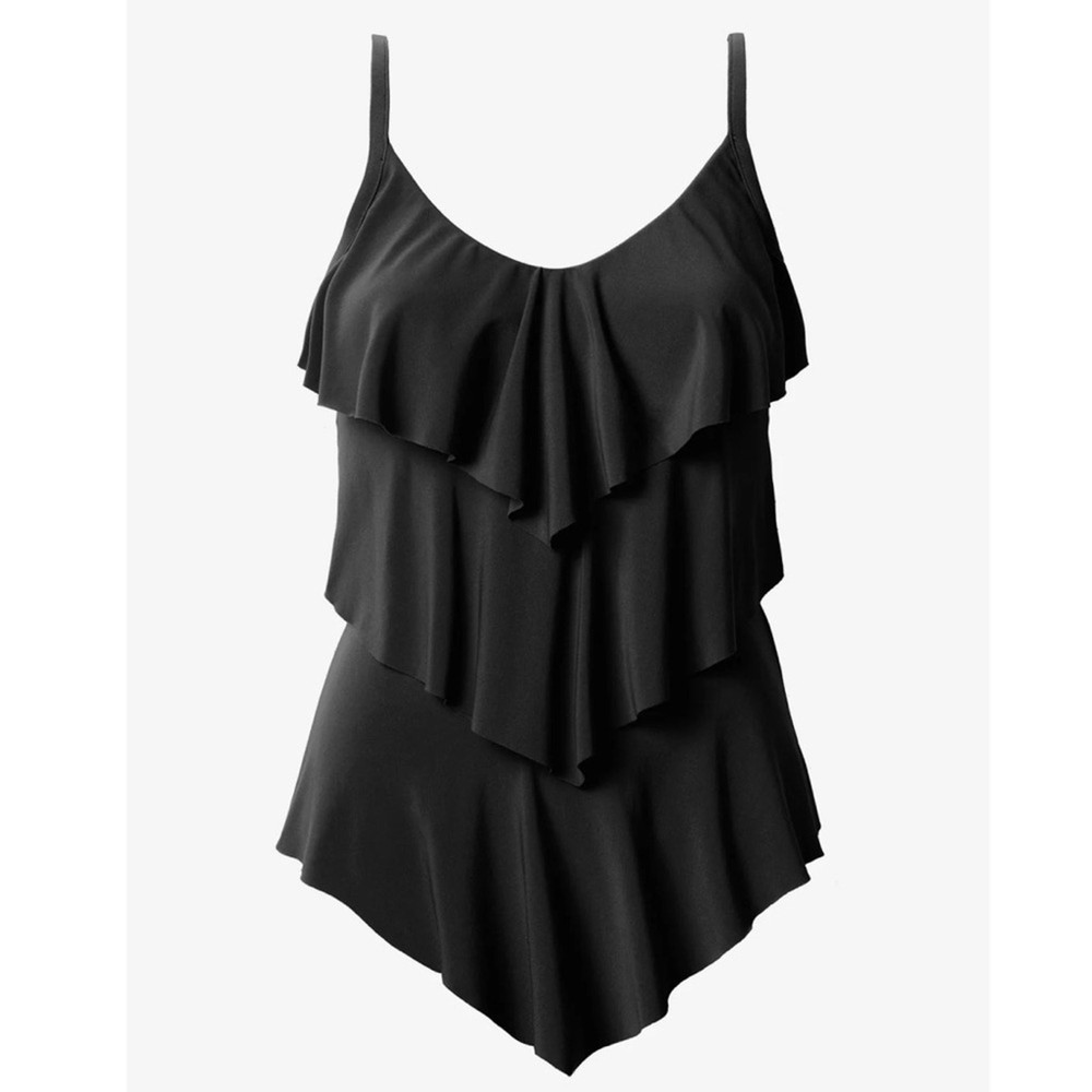 NWT Magicsuit Rita Tankini Top V Neck Tiered Black Swimwear Womens Size 10