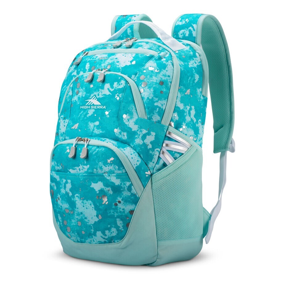 High Sierra Backpack Aquamarine/Silver and White Swoop 30L 19' Travel Laptop