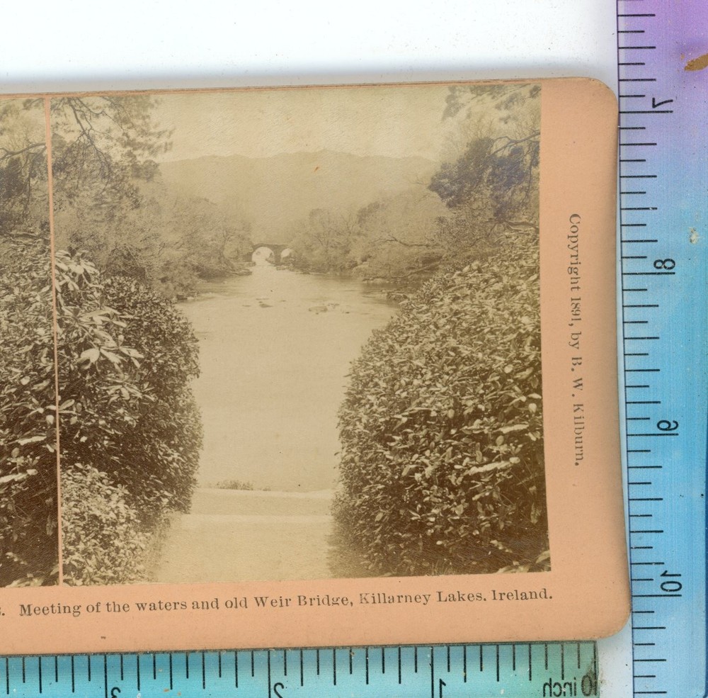 Old Weir Bridge Killarney Lakes Ireland B.W. Kilburn Stereoview