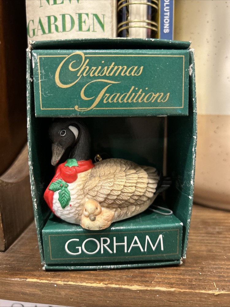 1985 Gorham Canadian Goose with Gosling Christmas Ornament Ceramic