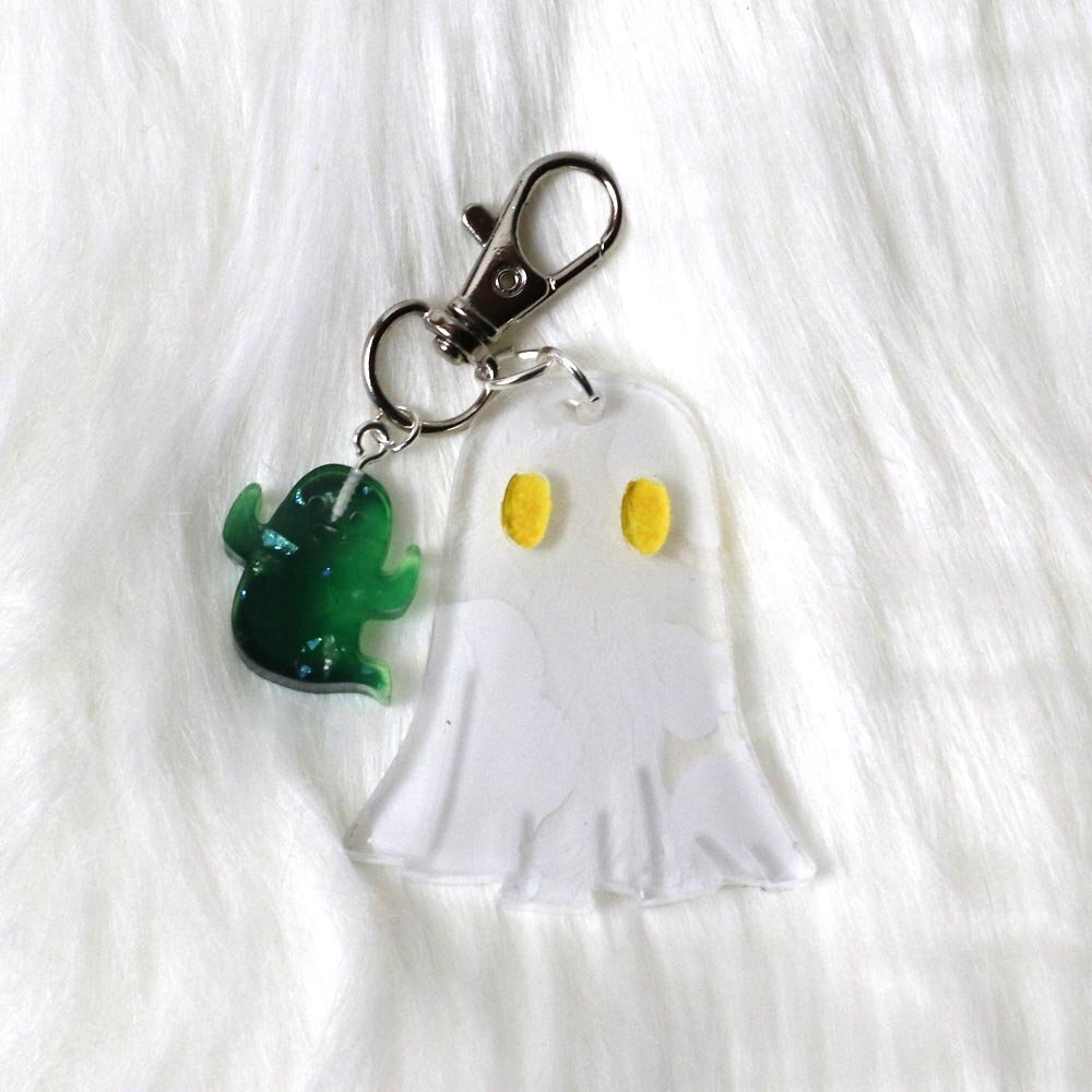 Spooky Green and White Ghost Keychain for Halloween  