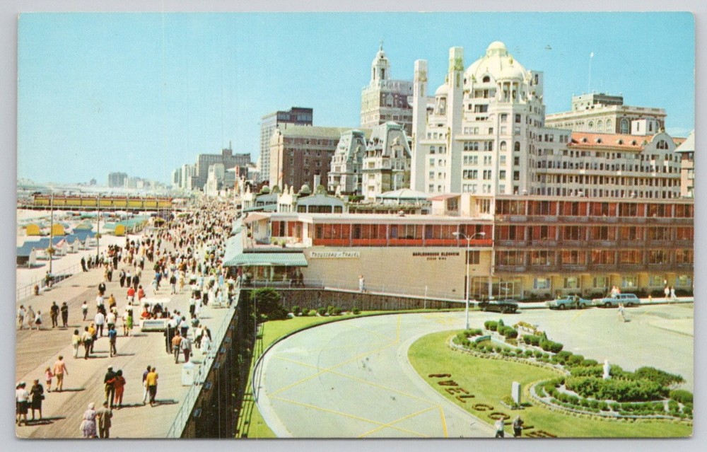 Atlantic City NJ Boardwalk Hotels Beach View Vintage Chrome Postcard 1976