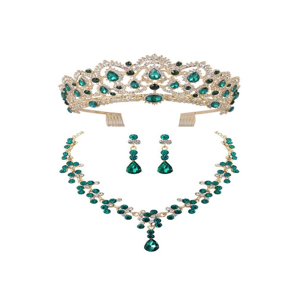 Holibanna Rhinestone Jewelry Set for Bridal Crown Necklace Earrings Wedding J...