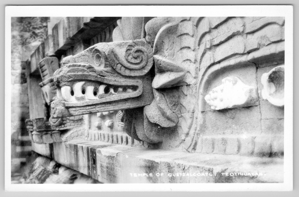 RPPC Mexico Teotihuacan Temple of Quetzalcoatl Feathered Serpent Photo Postcard